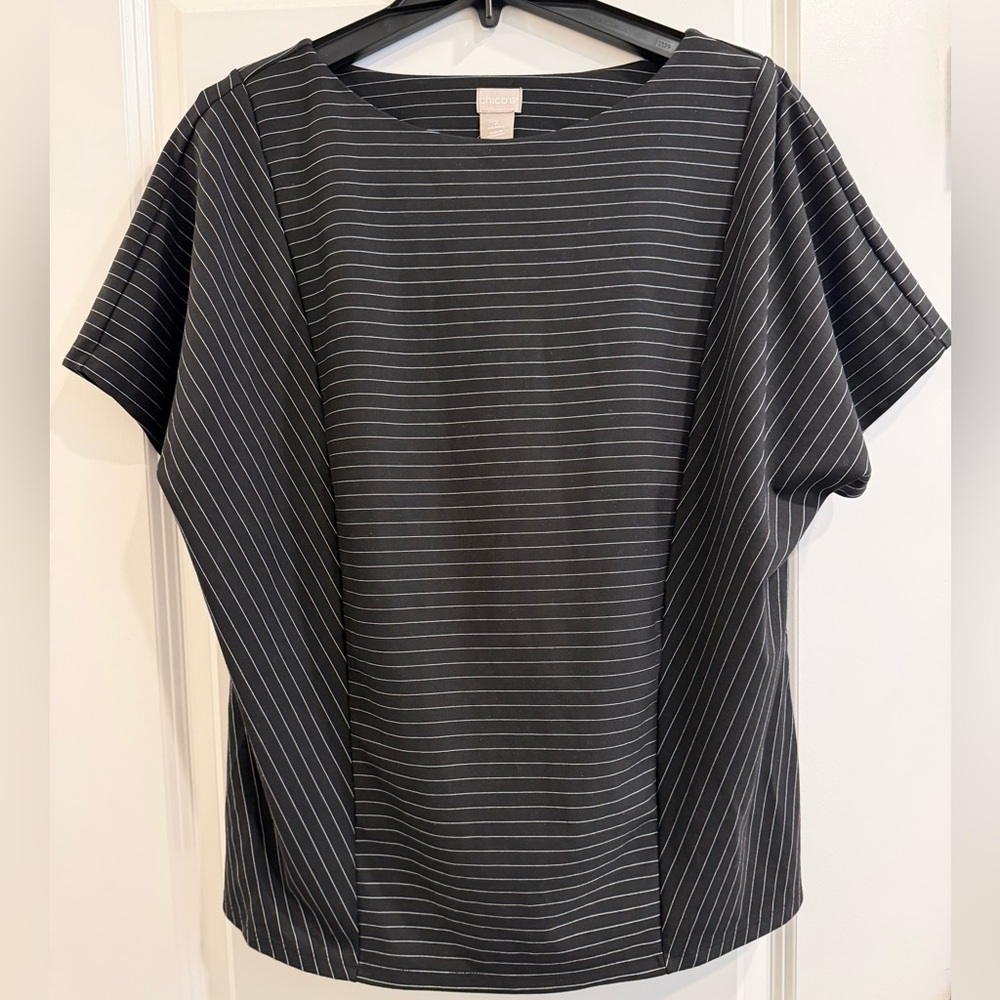 Chico's Black Top with White Pinstripes Large size 2 10/12